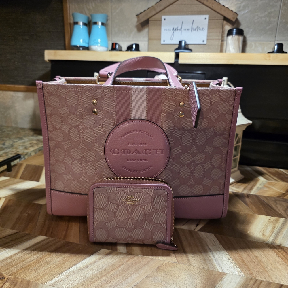 Coach Dempsey Pink Signature Tote Bag 22